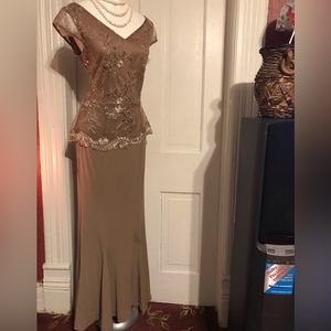Elegant Asymmetrical Tan Lace Dress